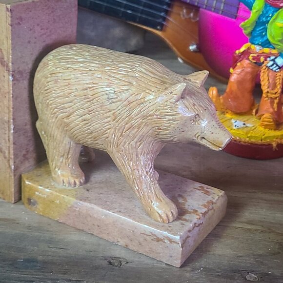 Hand Carved Bear Book Ends Minnesota Agate 1950s - Picture 11 of 15